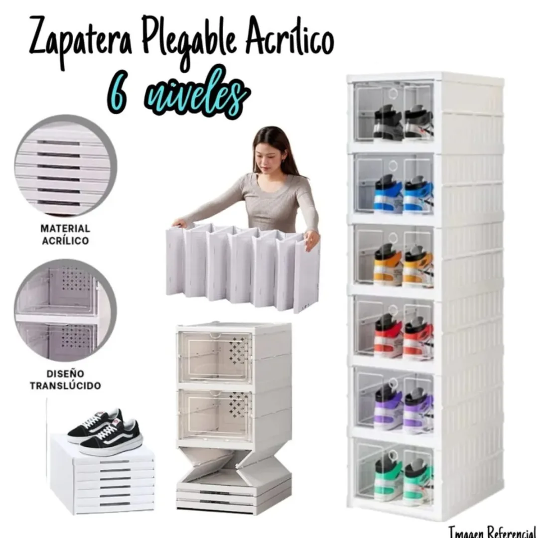 Zapatera Plegable De 6 Niveles Con Tapa Acrílica