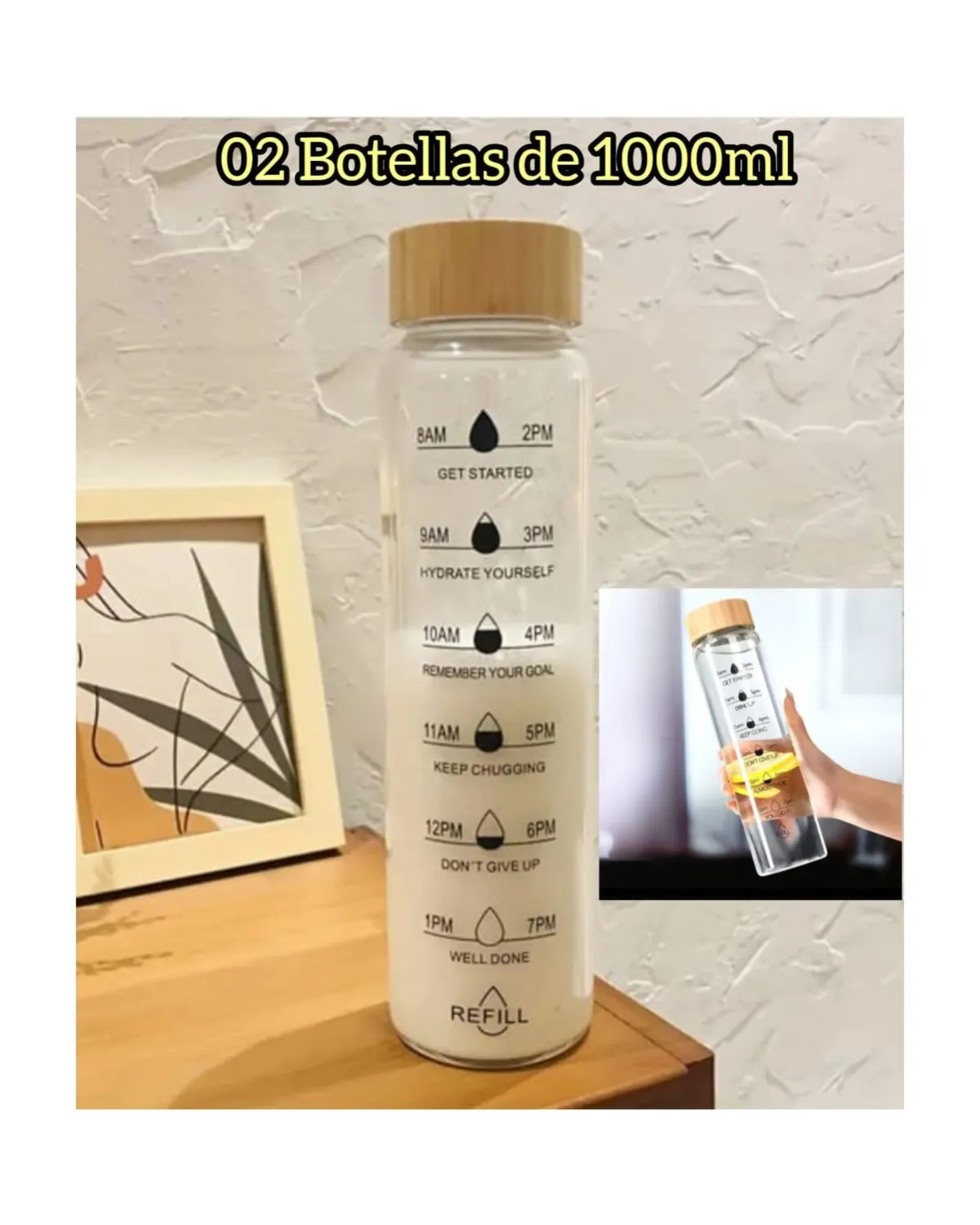02 Botella de agua con marcador de tiempo 1000ml — Utensilios de cocina