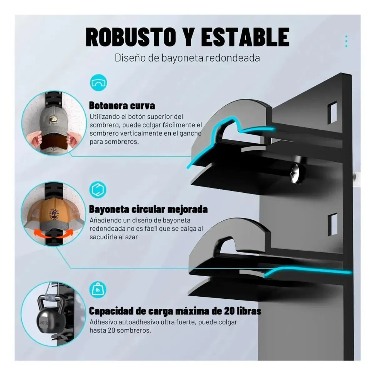 Colgador Gorras Gancho Adhesivos Organizador Para 40 Jockey