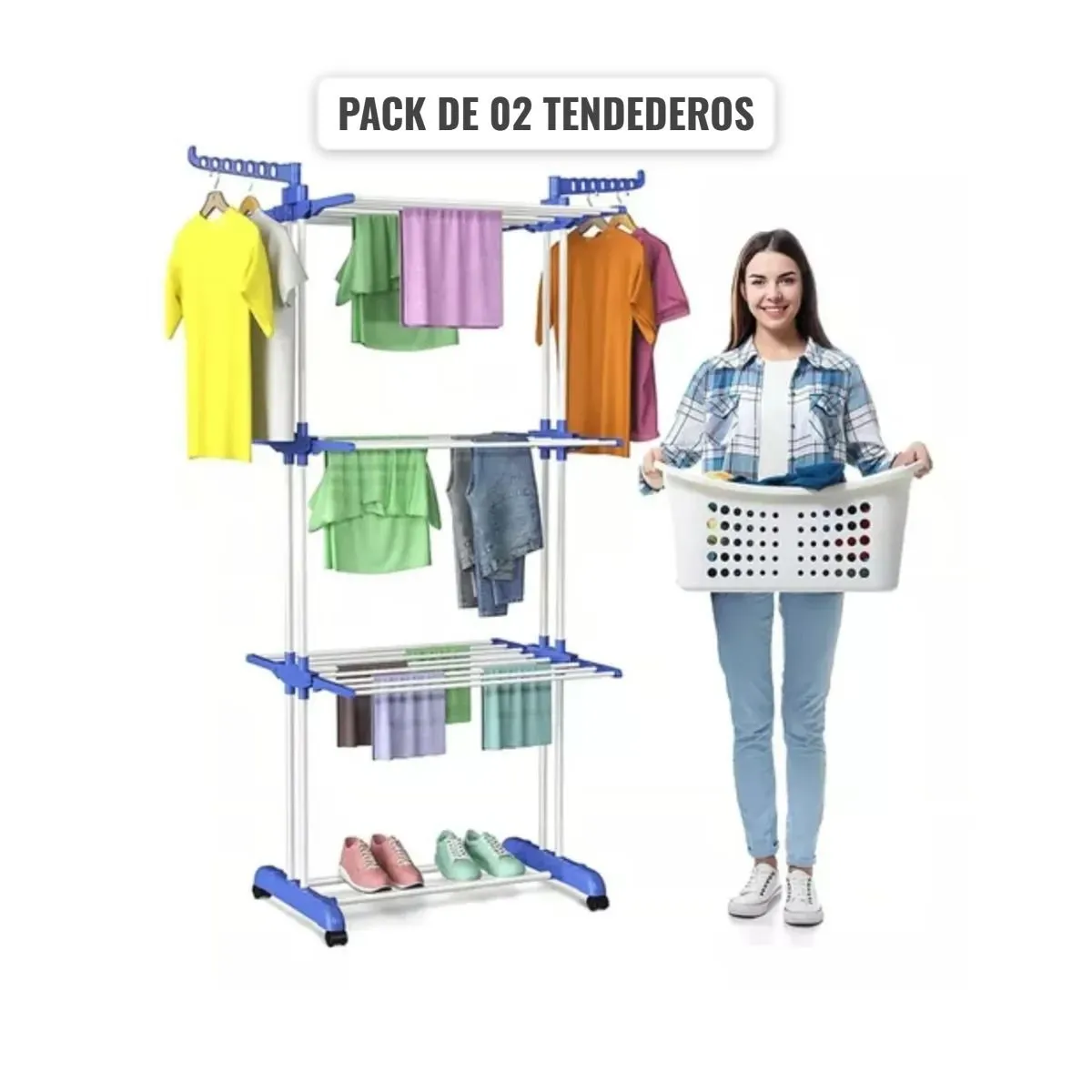 PACK DE 02 TENDEDERO Multifuncional 4 Niveles Plegable Transportable