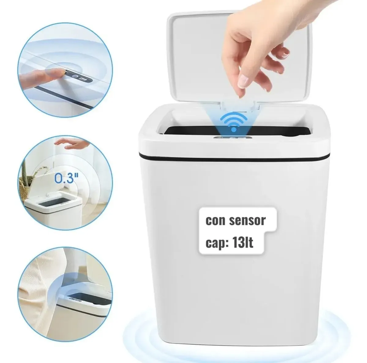 Basurero Inteligente Con Sensor Abre Y Cierra Automático 13L
