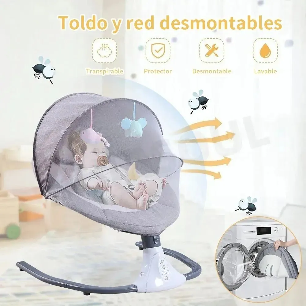 MECEDORA ELECTRICA PARA BEBES A CONTROL REMOTO-BLUETOOH GRISSCELESTE