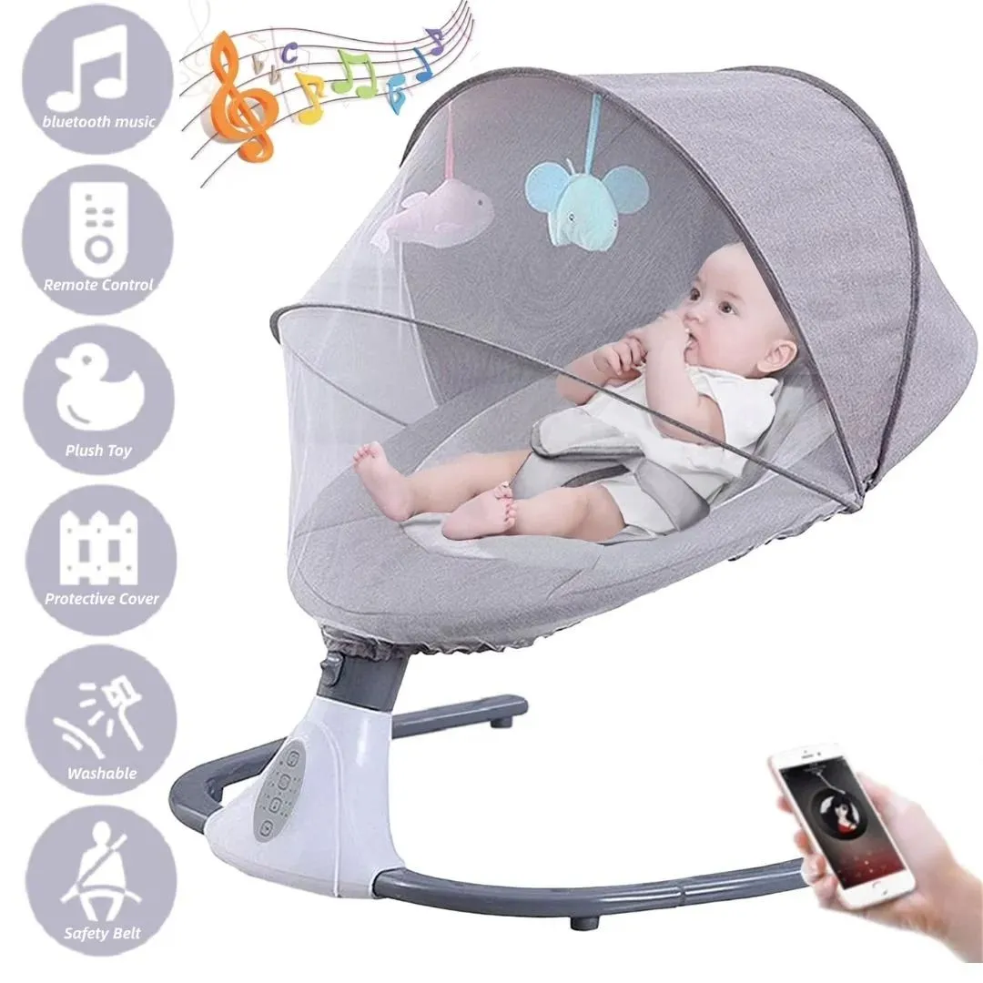 MECEDORA ELECTRICA PARA BEBES A CONTROL REMOTO-BLUETOOH GRISSCELESTE