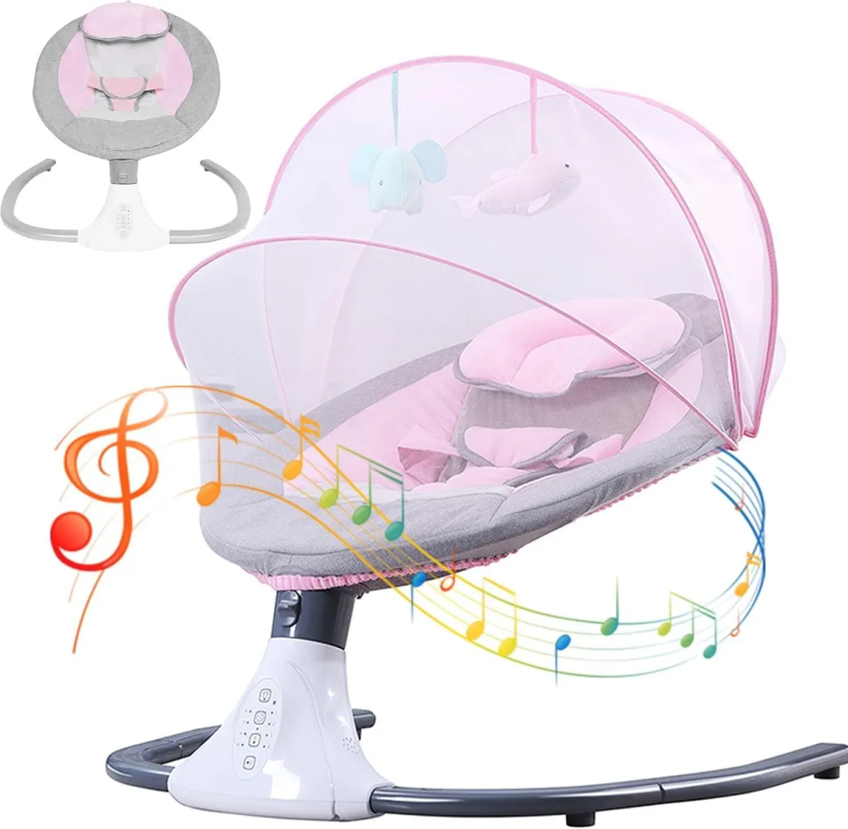 MECEDORA ELECTRICA PARA BEBES A CONTROL REMOTO-BLUETOOH Rosadogriss