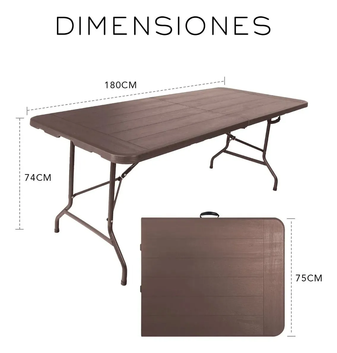 Mesa Plegable Café Estilo Madera 180cm Tipo Madera