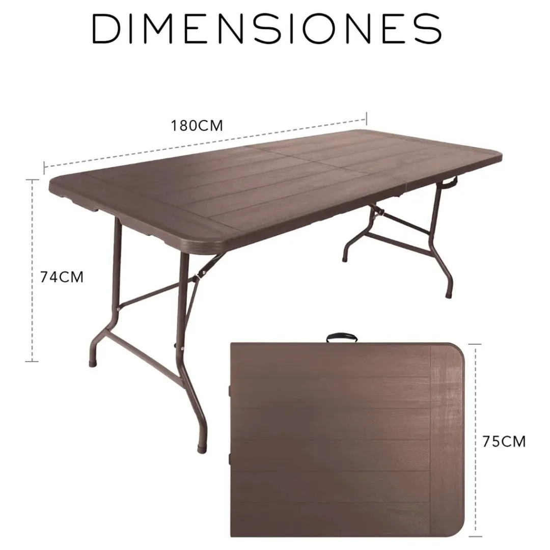 Mesa Plegable Café Estilo Madera 180cm Tipo Madera