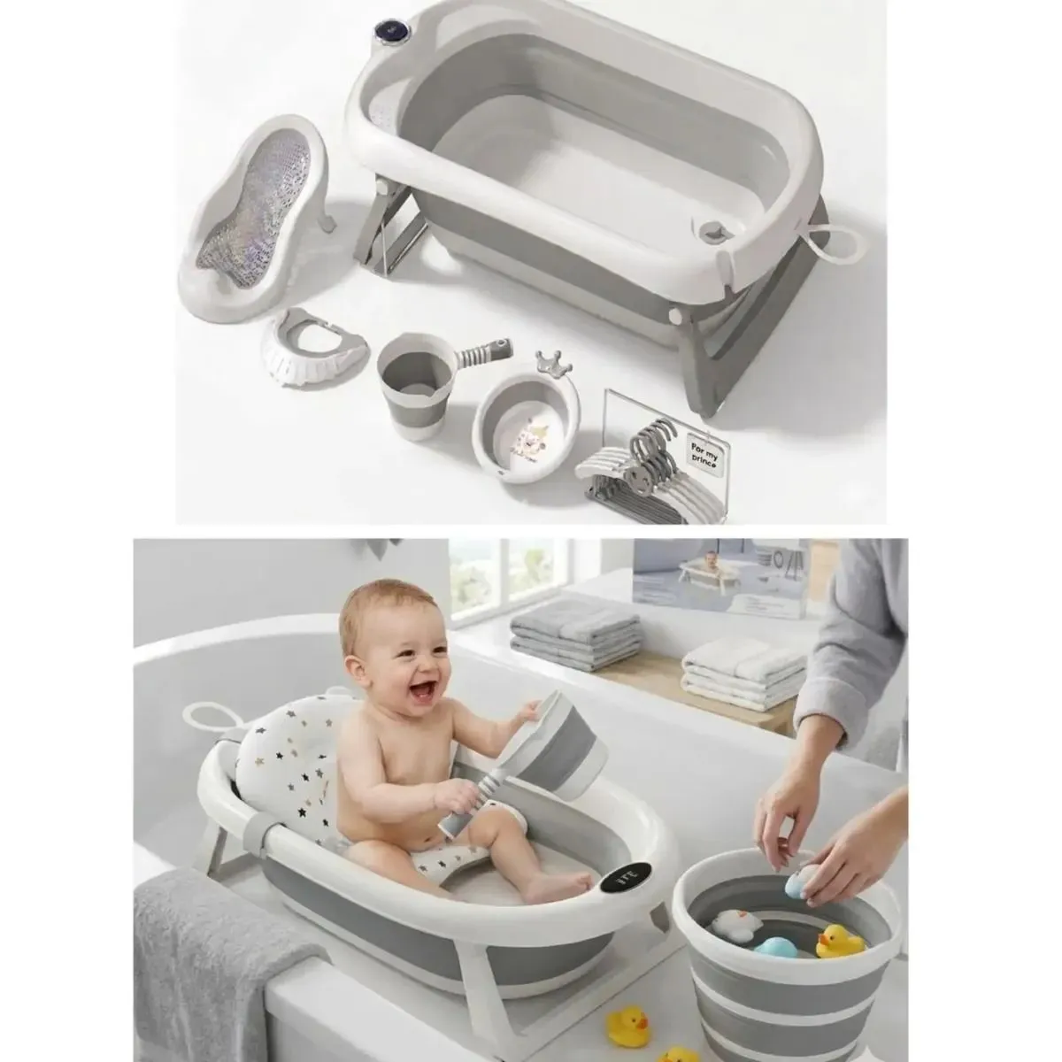 Set De Bañera Plegable 6 En 1 Con Accesorios Ergonómicos — Kits de higiene para bebés