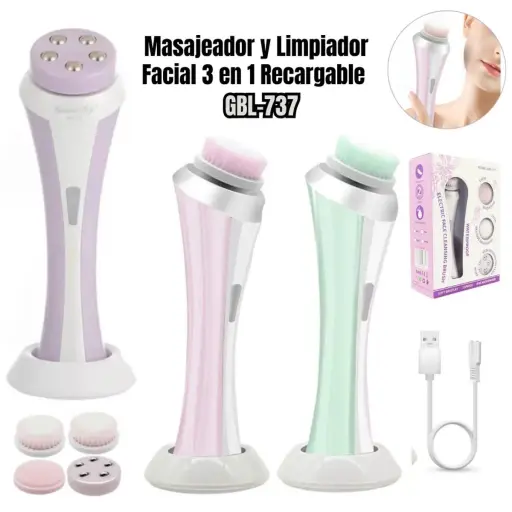 Masajeador y Limpiador Facial 3 en 1 Recargable — Limpiadores / desmaquilladores eléctricos