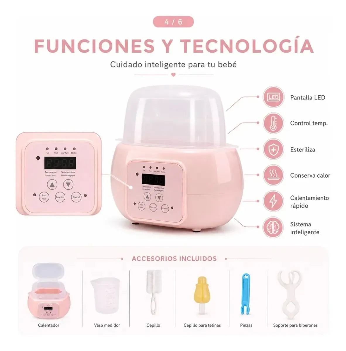 Calentador Biberones Doble Esterilizador Para Leche Materna ROSA