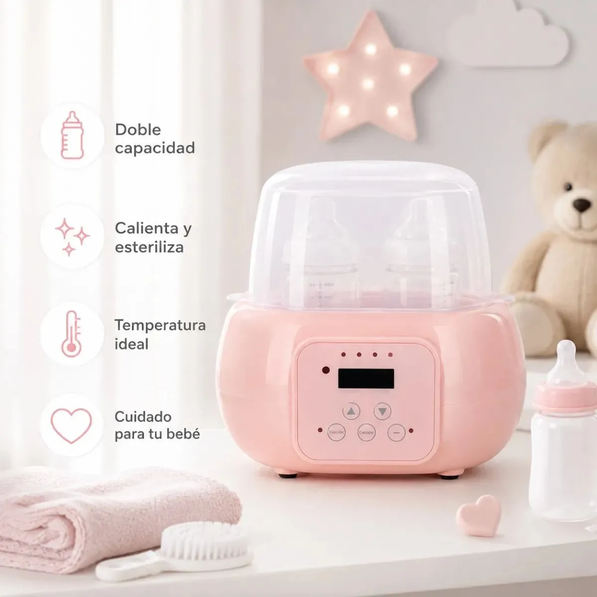 Calentador Biberones Doble Esterilizador Para Leche Materna ROSA