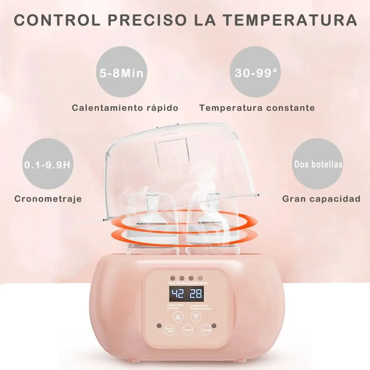 Calentador Biberones Doble Esterilizador Para Leche Materna ROSA — Esterilizadores de mamaderas