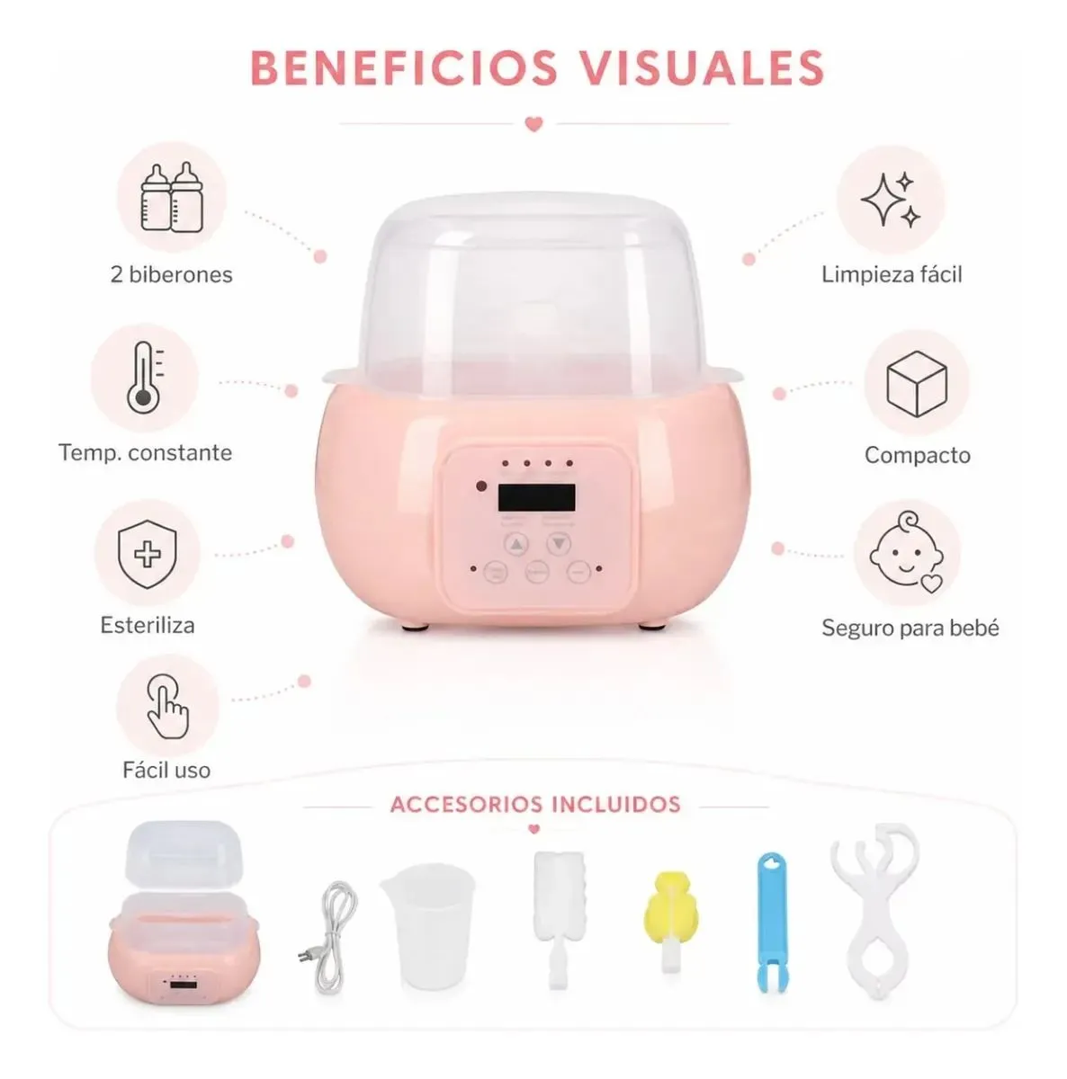 Calentador Biberones Doble Esterilizador Para Leche Materna ROSA