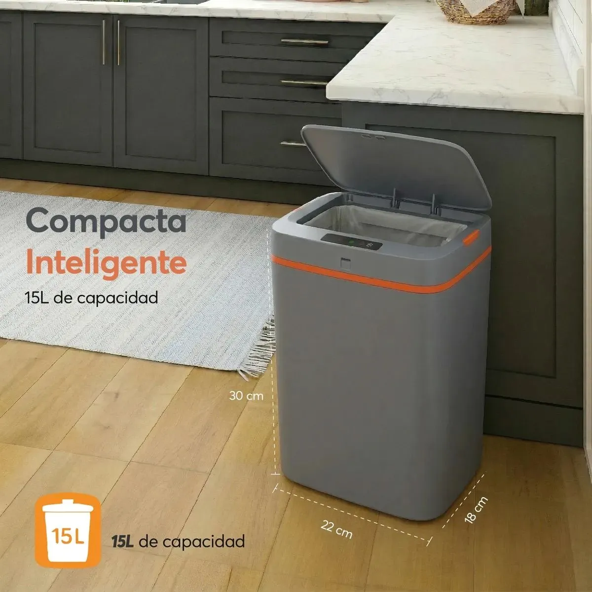 Basurero Inteligente Con Sensor Abre Y Cierra Automático 15L — Papeleras / botes para basura