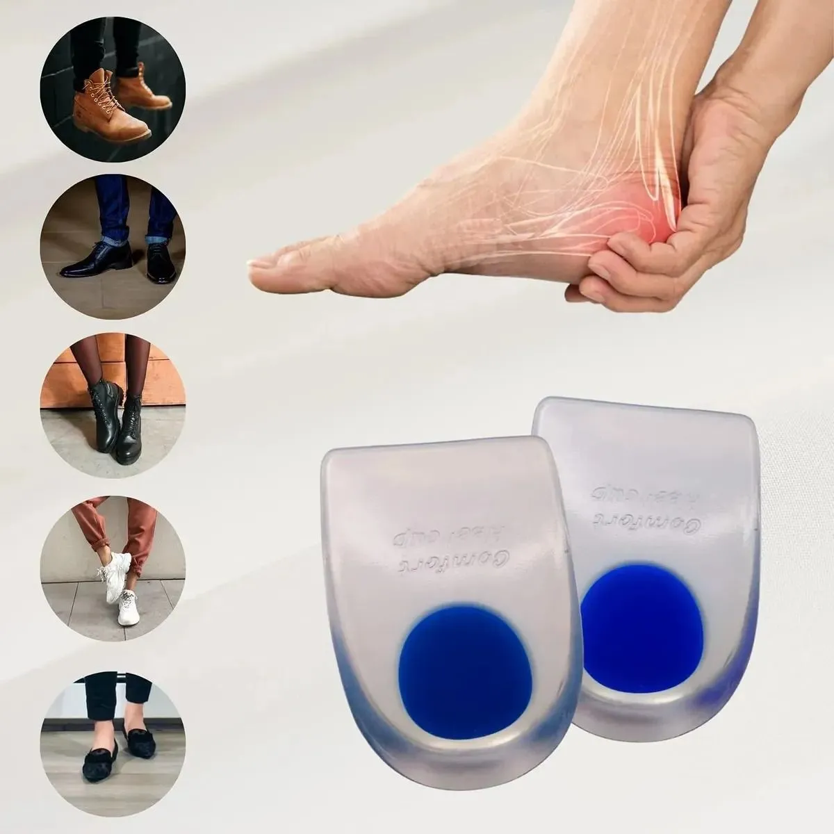 Pack de 02 pares Plantilla Talonera De Silicona Gel Para Espolón Calcaneo