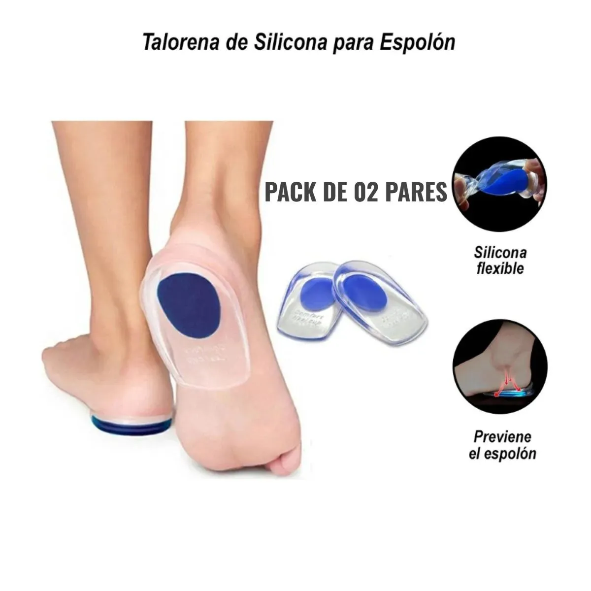 Pack de 02 pares Plantilla Talonera De Silicona Gel Para Espolón Calcaneo — Taloneras