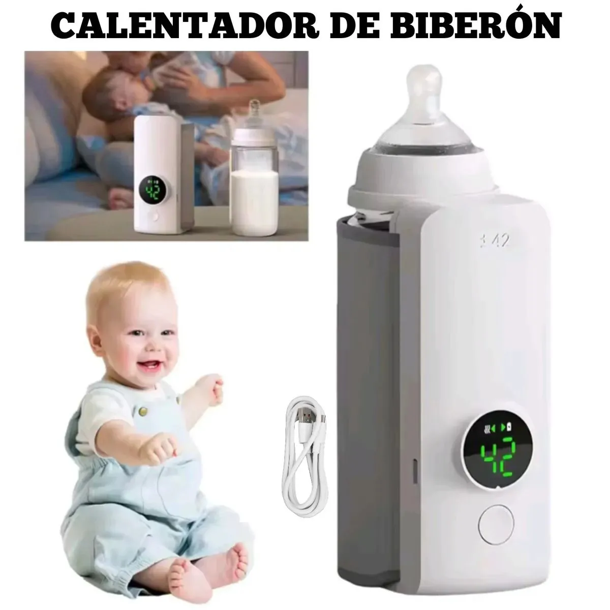 Calentador eléctricos de biberones portátil recargable — Dispensadores y calentadores de toallitas para bebés